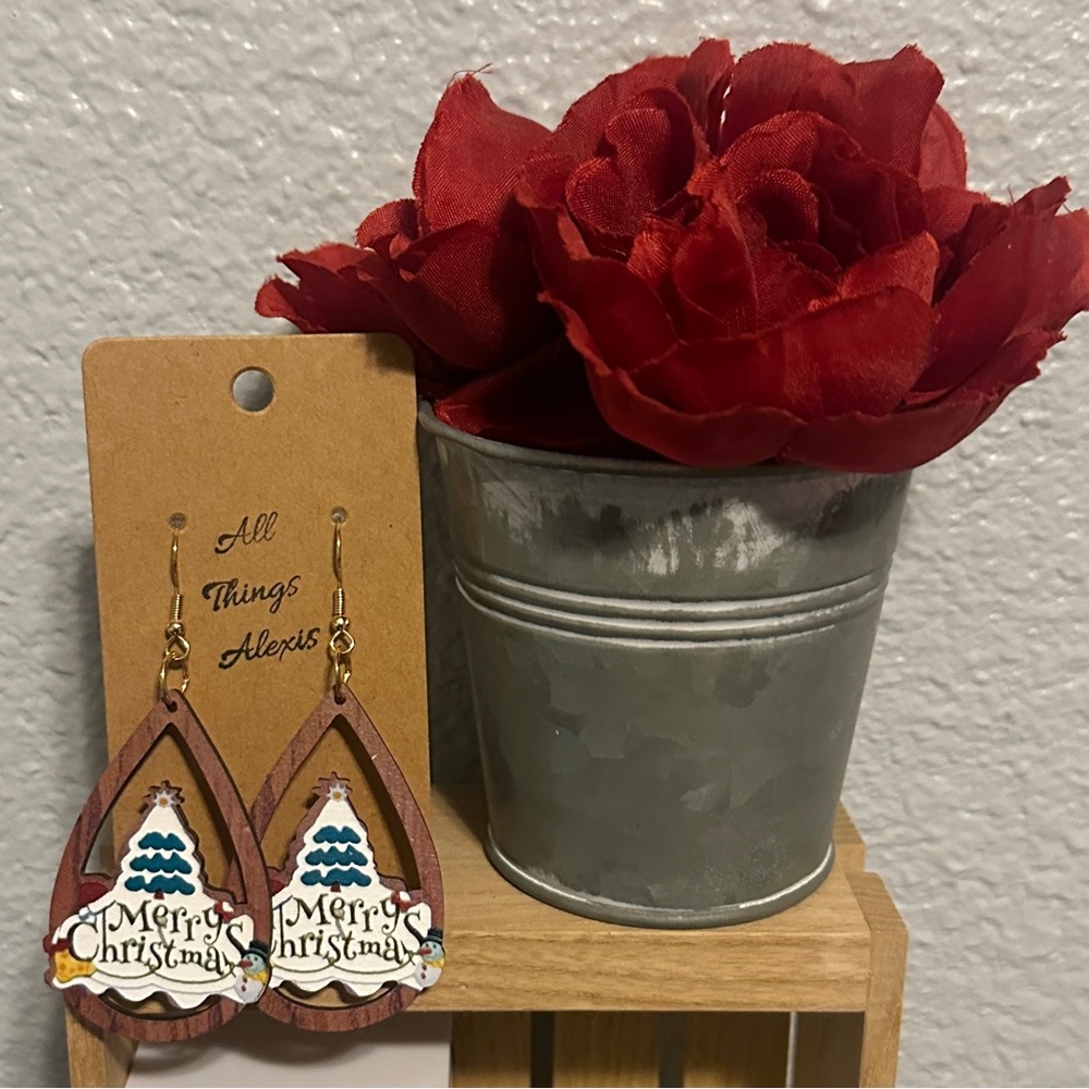 Wooden Christmas Tree Earrings